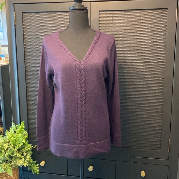 Plum Grape Purple Coldwater Creek V-neck Tunic Sweater Size 10-12 Medium - Picture 2 of 6